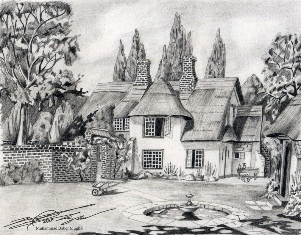 1011x790 Pencil Sketch Natural Pencil Sketch Nature Scenery House Sketches - Sketch Pictures Of Nature