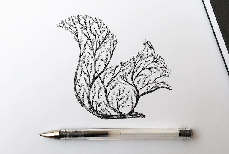 765x516 Artist Fuses Animals With Nature Through Pen Sketches - Sketch Pictures Of Nature