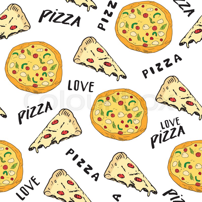 800x800 Pizza Seamless Pattern Hand Drawn Sketch. Pizza Slice Doodles And - Sketch Pizza
