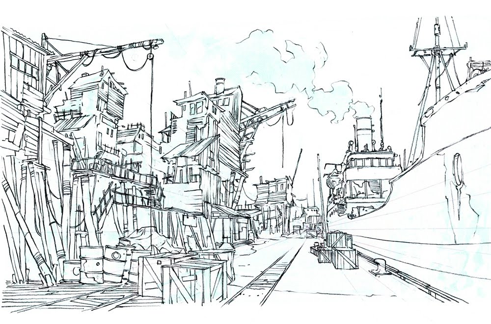 1000x661 Guillaume Bonamy Sketchbook The Port - Sketch Port