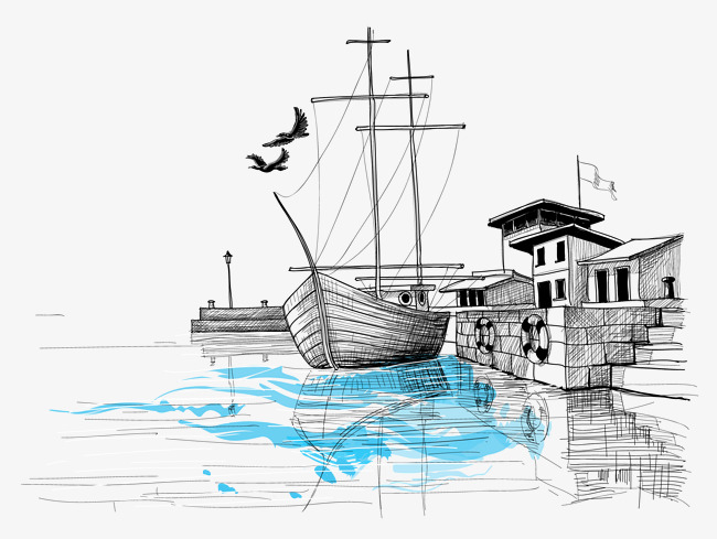 650x489 Sketch Port Download, Sketch, Scenery, Ship Png And Vector For - Sketch Port