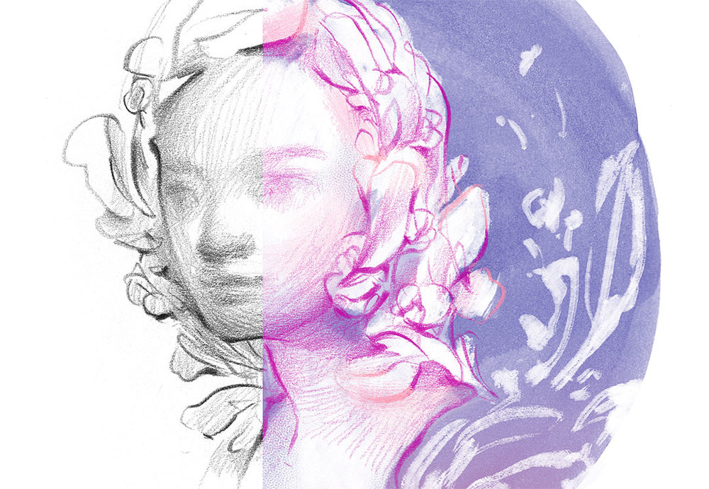 1000x690 Dreaming In Flowers - Sketch Portrait From Photo