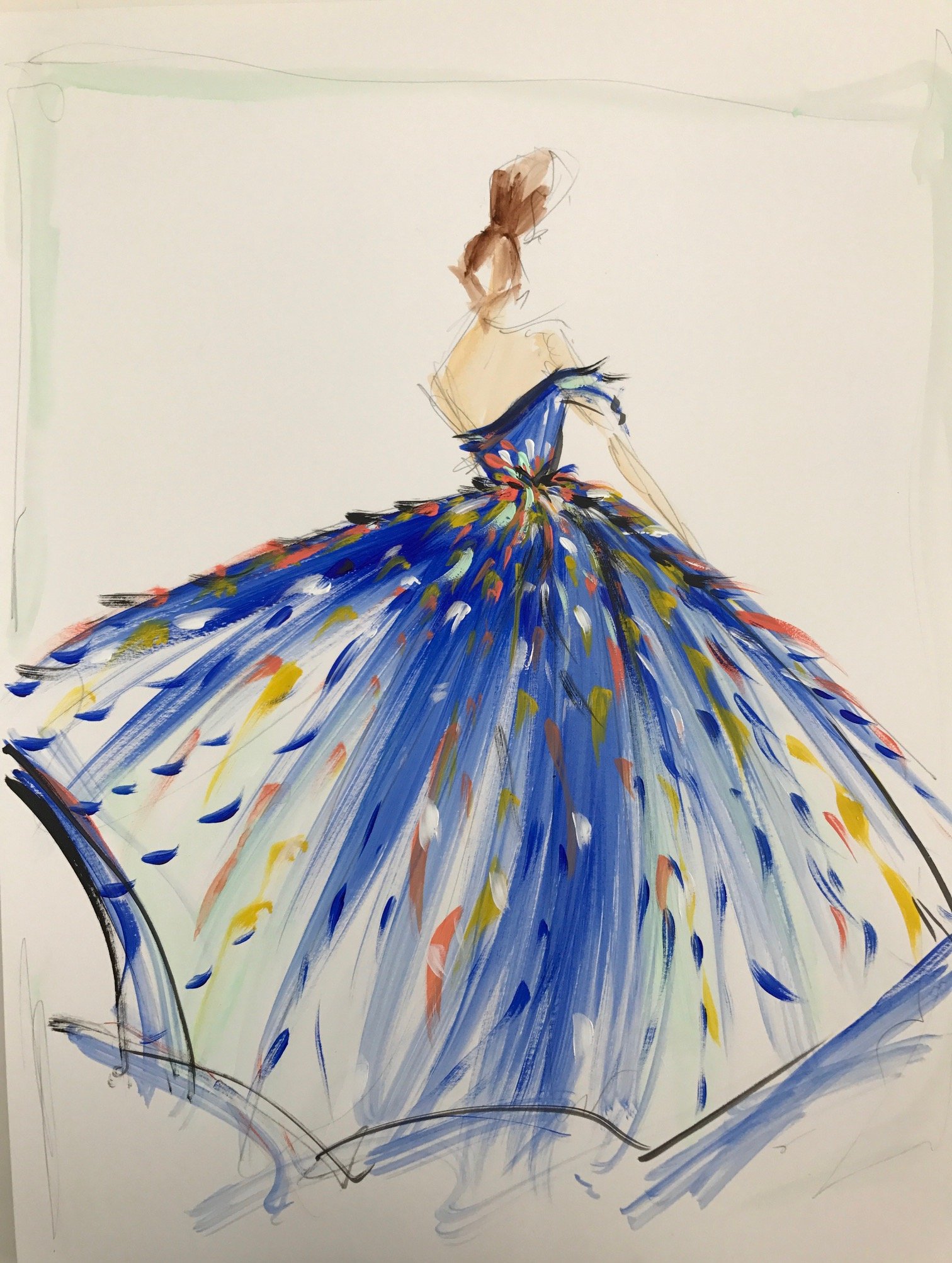 1512x2005 Multi Color Tulle Gown - Sketch Print