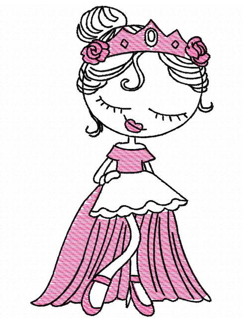 489x640 Swirly Girl Princess Sketch Embroidery Design - Sketch Queen