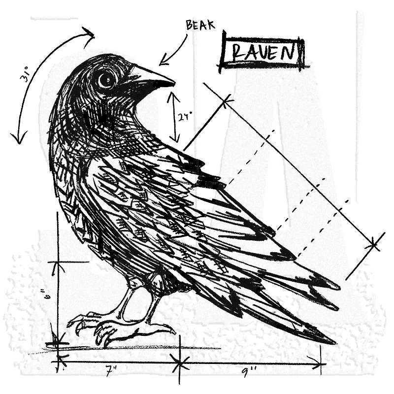 800x800 Tim Holtz Wood Mounted Stamp - Sketch Raven