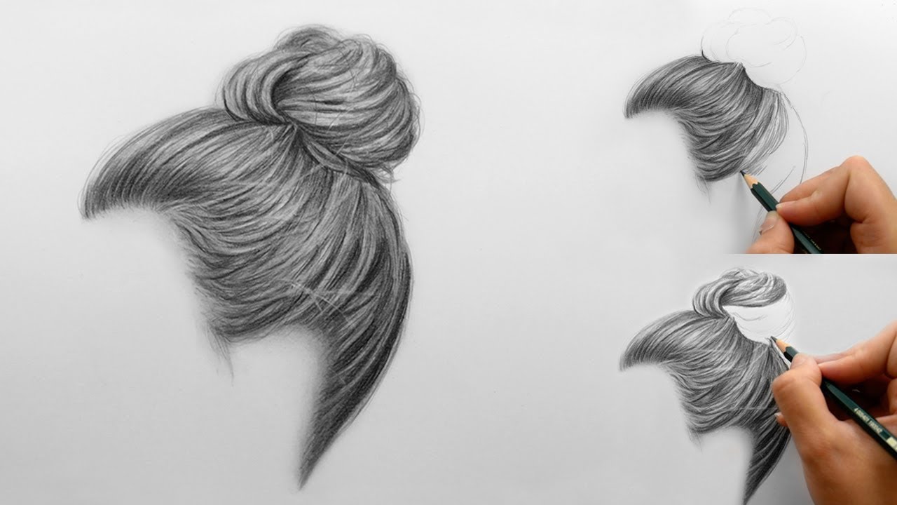 1280x720 Step By Step How To Draw Shade Realistic Hair Bun With Pencils - Sketch Realistic Hair
