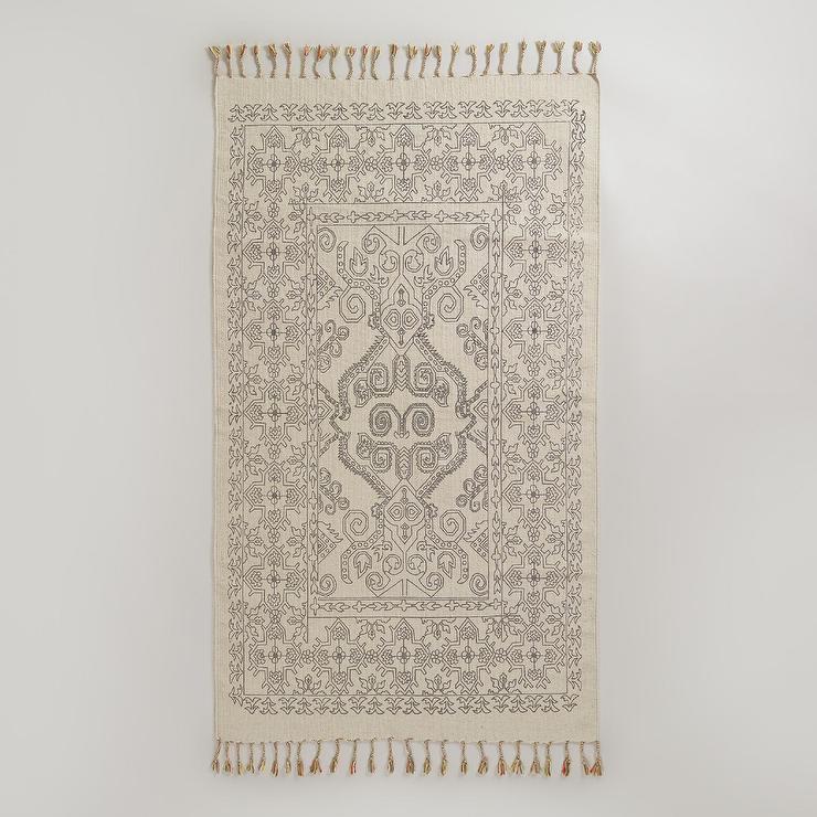 740x740 Gray Sketch Screen Print Tassels Dhurrie Rug - Sketch Rug