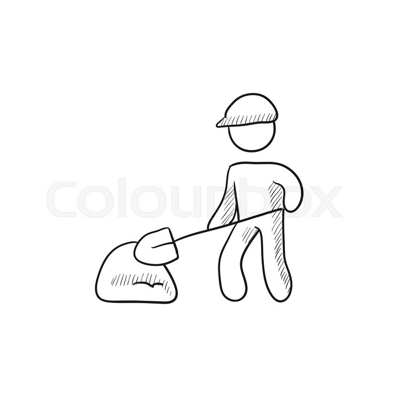 800x800 Man With Shovel And Hill Of Sand Vector Sketch Icon Isolated On - Sketch Sand