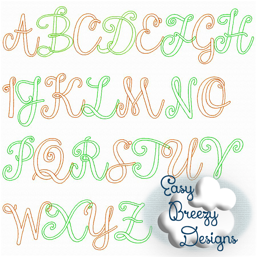 900x900 Script Floss Alphabet Set, Sketch Embroidery Design, Vintage Look - Sketch Script Font