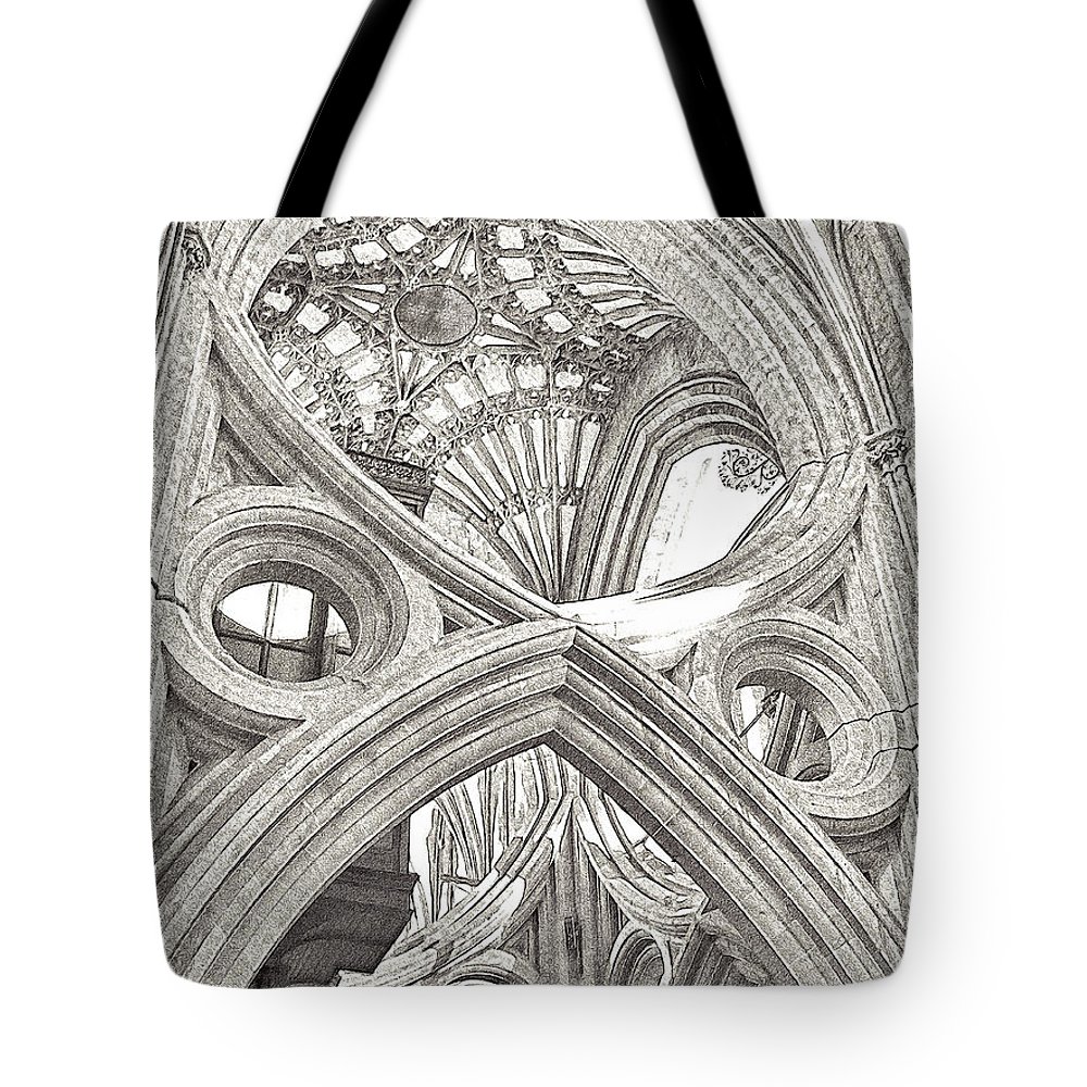 1000x1000 Wells Cathedral Interior Lines And Shapes Sketch Grey Tote Bag For - Sketch Shapes
