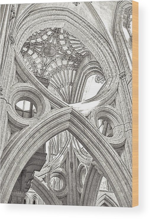 507x740 Wells Cathedral Interior Lines And Shapes Sketch Grey Wood Print - Sketch Shapes
