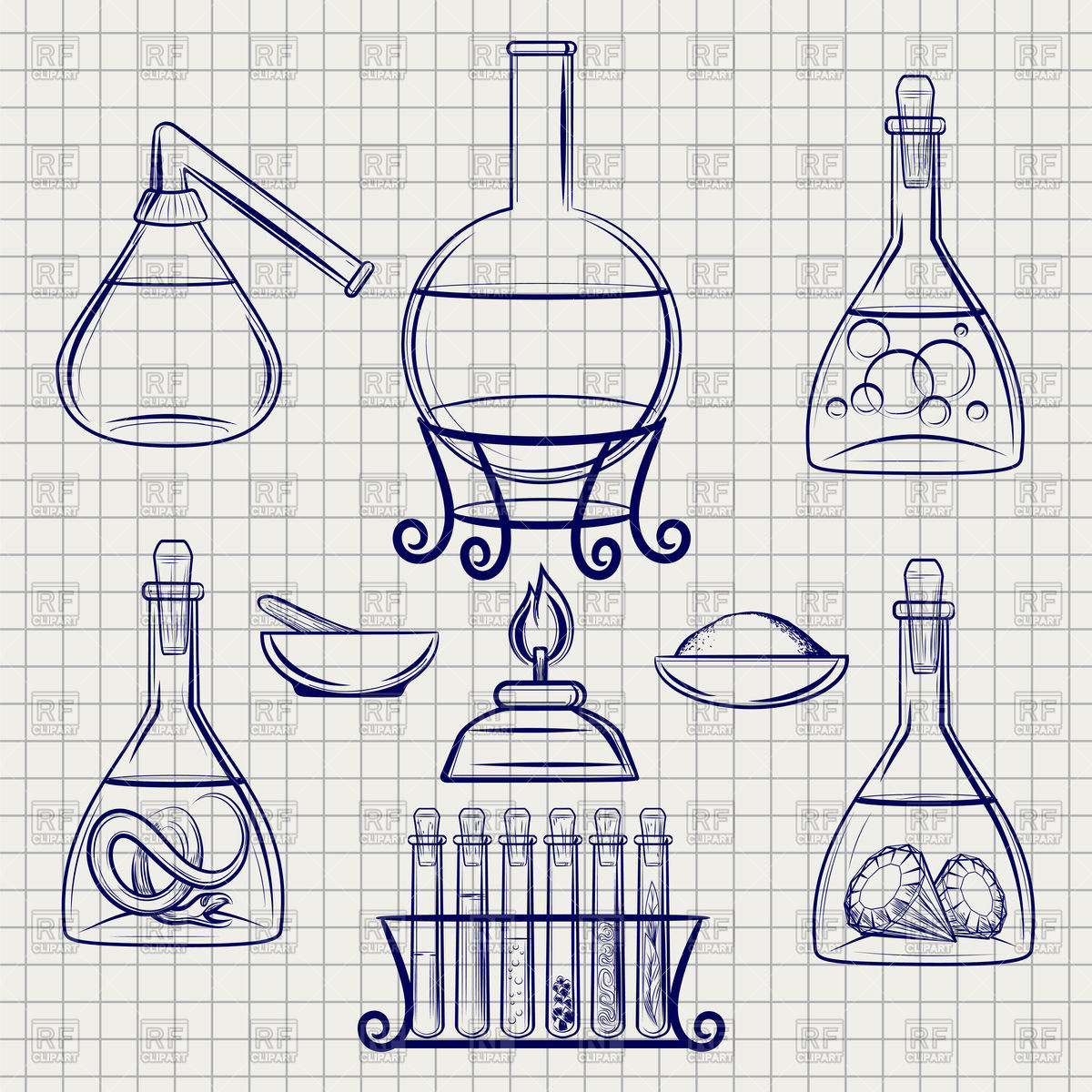 1200x1200 Sketch Of Science Lab Equipment On Notebook Sheet Vector Image - Sketch Sheet