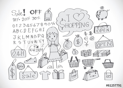 500x356 Hand Draw Sketch Shopping Icons Set - Sketch Shopping