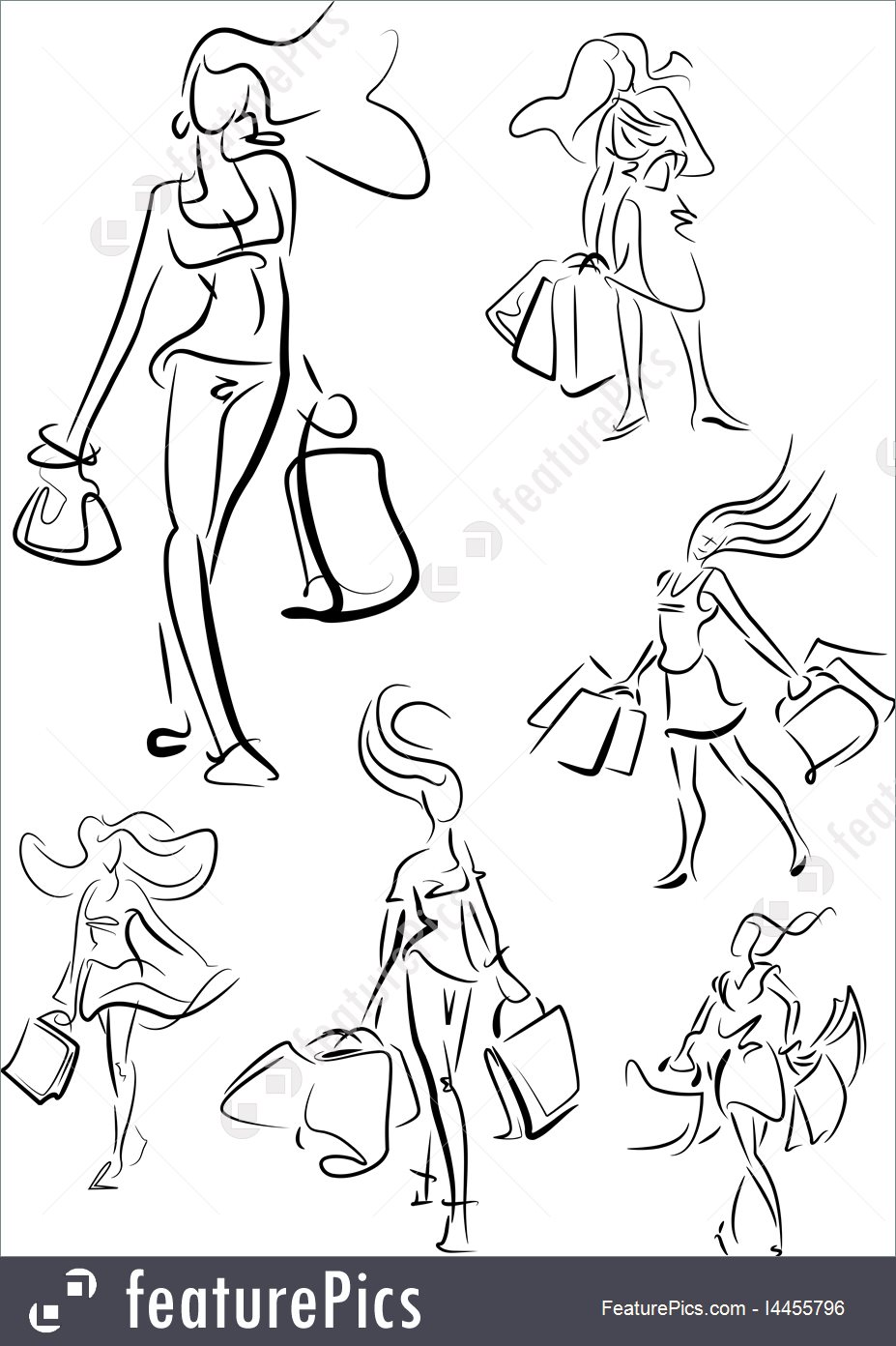 927x1392 Sketch Women Carrying Shopping Bags Illustration - Sketch Shopping