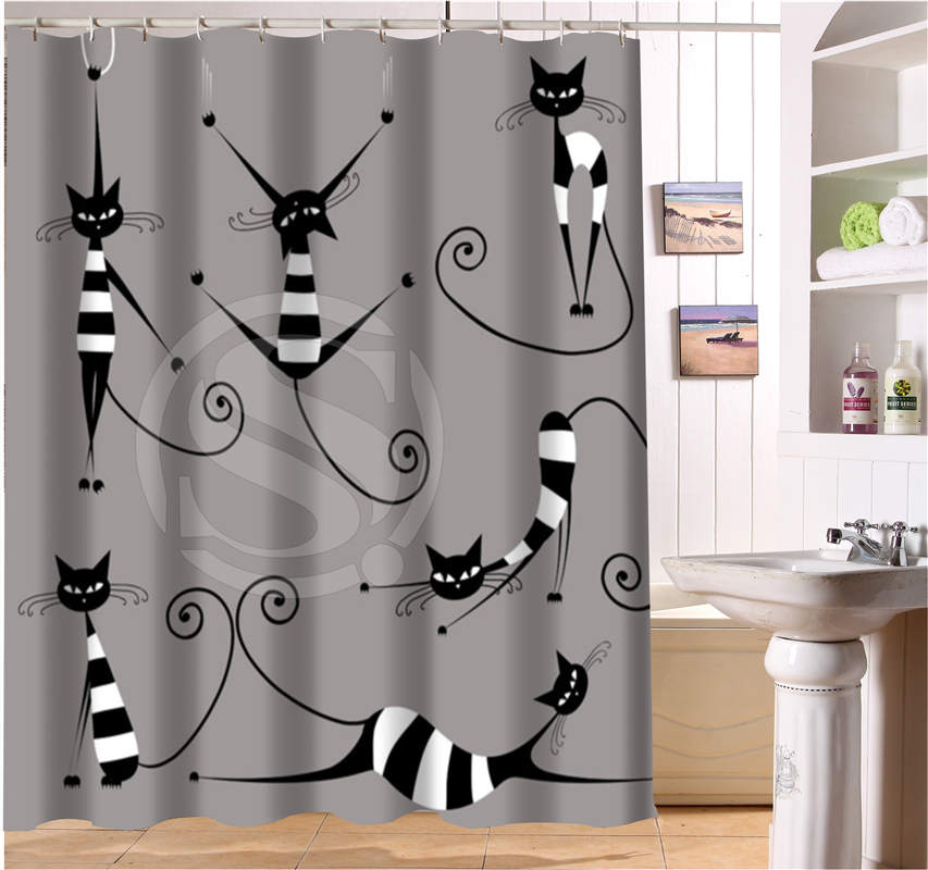 853x800 Abstract Sketch Cat Black White Cat Bath Curtain Custom Polyester - Sketch Shower Curtain