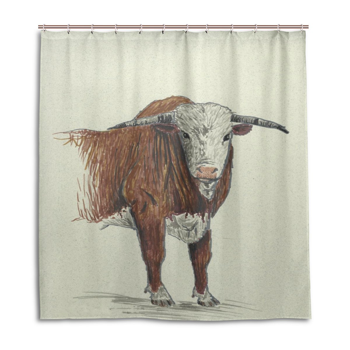 1200x1200 Popcreation Bull Sketch Shower Curtain Waterproof Bathroom Shower - Sketch Shower Curtain