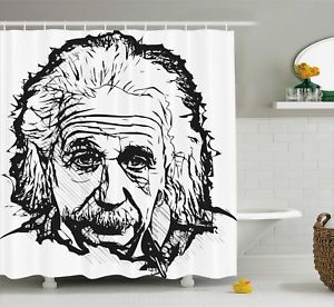 300x276 Sketch Shower Curtain Albert Einstein Portrait Print For Bathroom - Sketch Shower Curtain