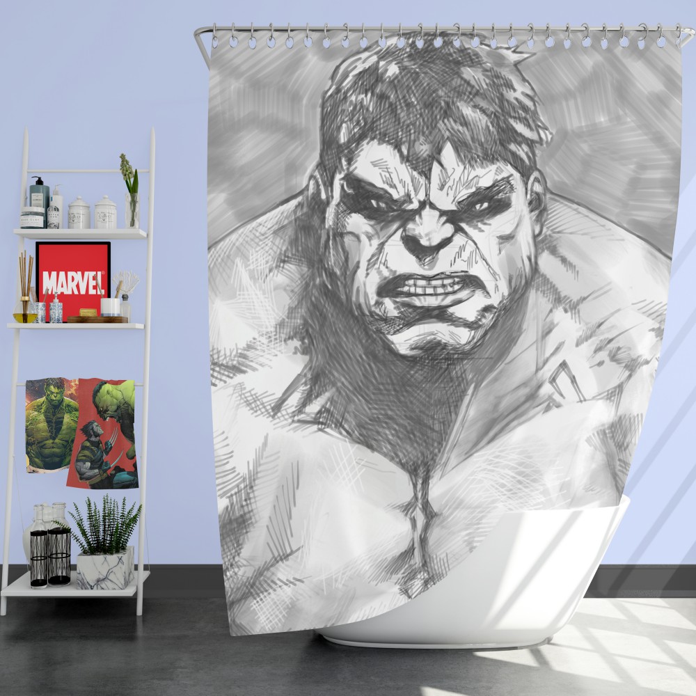 1000x1000 The Hulk Black And White Sketch Shower Curtain Super Heroes Bedding - Sketch Shower Curtain