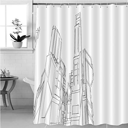 425x425 Gzhihine Shower Curtain Futuristic City Buildings - Sketch Shower Curtain