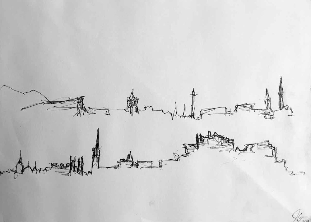 1000x716 Edinburgh Skyline Sketch Julie Galante - Sketch Skyline