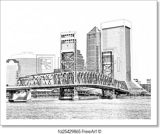 560x470 Free Art Print Of Sketch Of Jacksonville Florida Skyline. Black - Sketch Skyline