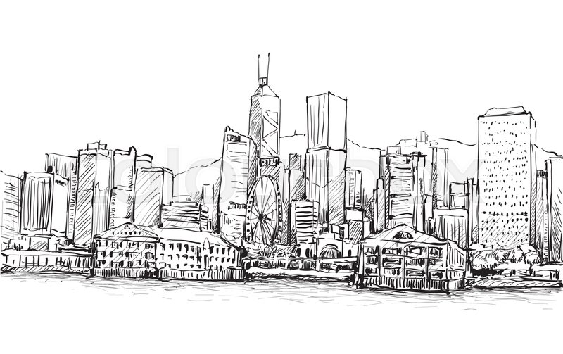 800x503 Sketch Of Cityscape In Hong Kong Show Townscape And Building - Sketch Skyline