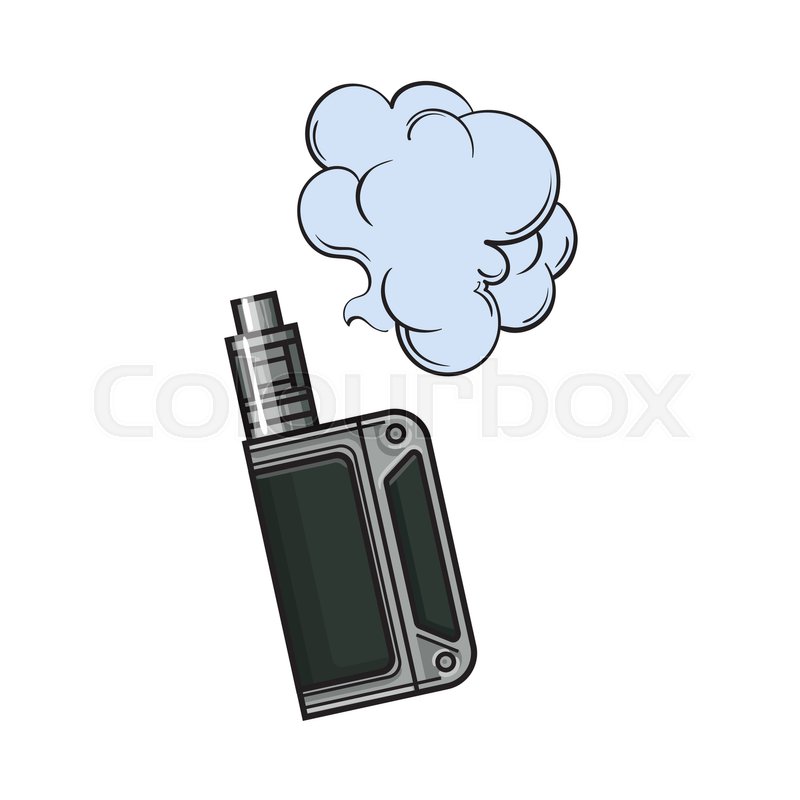 800x800 Hand Drawn Vape, Vaping Device With Smoke Cloud, Sketch Vector - Sketch Smoke