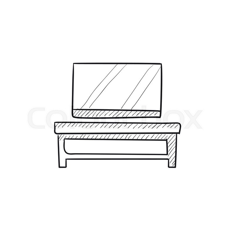 800x800 Flat Screen Tv On Modern Tv Stand Vector Sketch Icon Isolated On - Sketch Stand