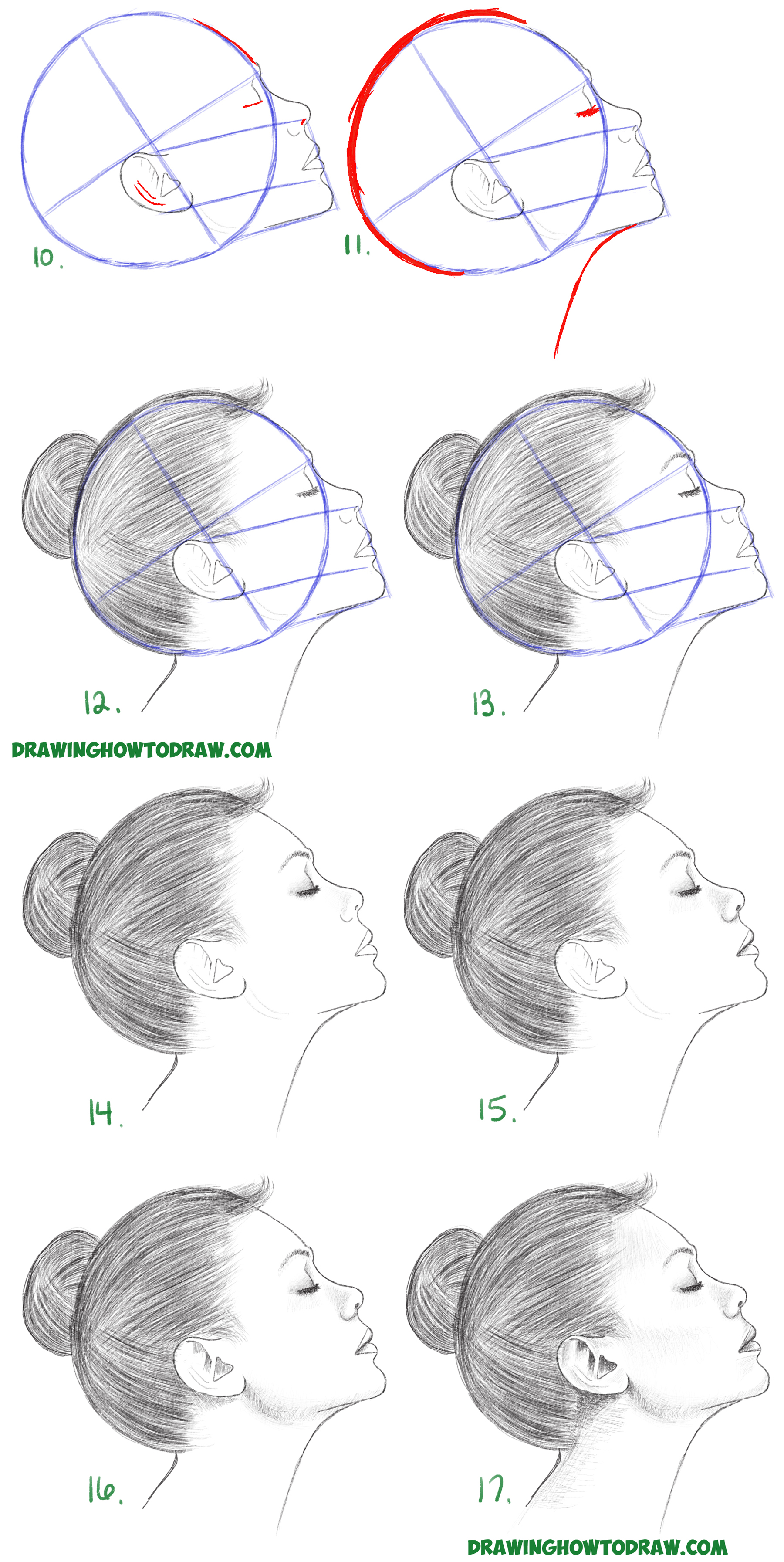 1800x3585 How To Draw A Face From The Side Profile View (Female Girl - Sketch Step By Step