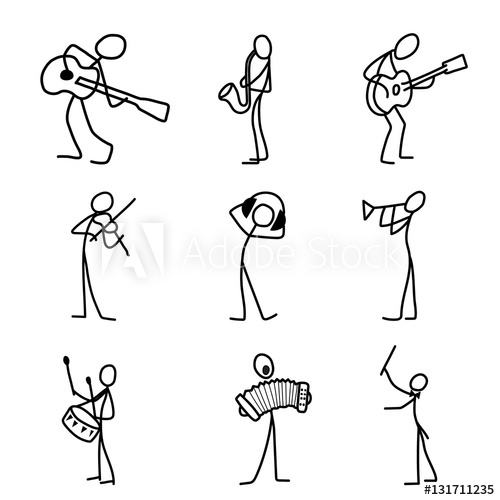 500x500 Cartoon Icons Set Of Sketch Stick Musician Figures In Cute - Sketch Stick