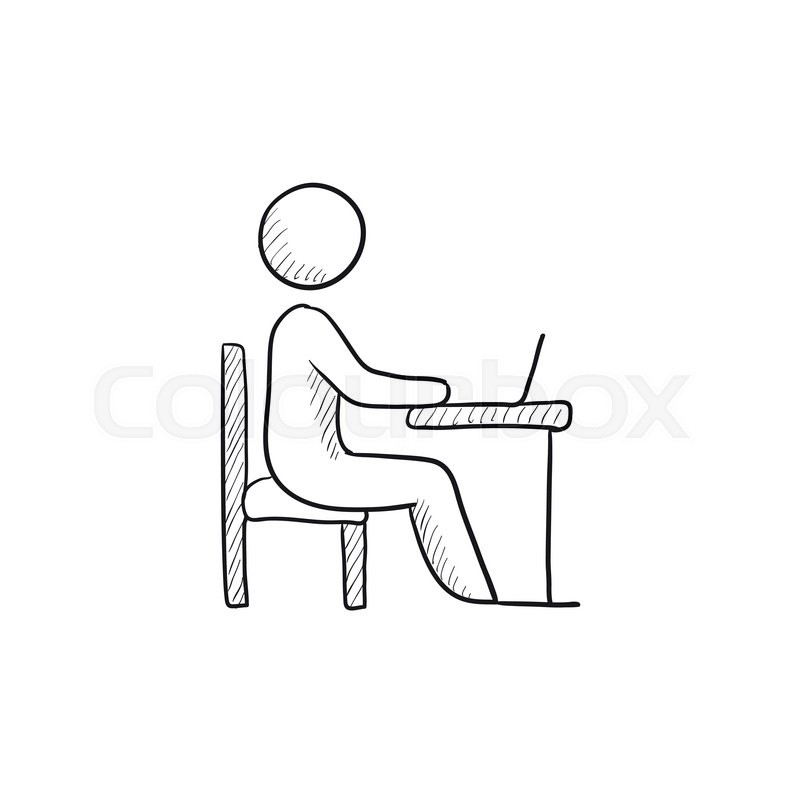 800x800 Student Sitting On Chair In Front Of Laptop Vector Sketch Icon - Sketch Student