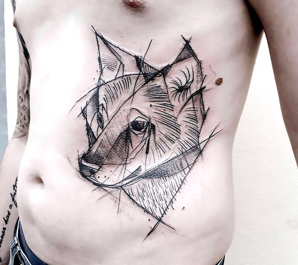 610x542 Cool Sketch Style Wolf Tattoo For Men - Sketch Style Tattoo