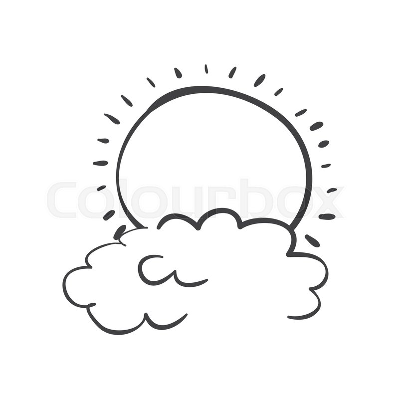 800x800 Silhouette Of Sun And Clouds Icon. Draw And Sketch Design. Vector - Sketch Sun