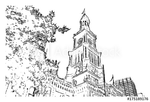 500x341 Sketch Of Clock Tower Sydney Australia In Vector Illustration - Sketch Sydney