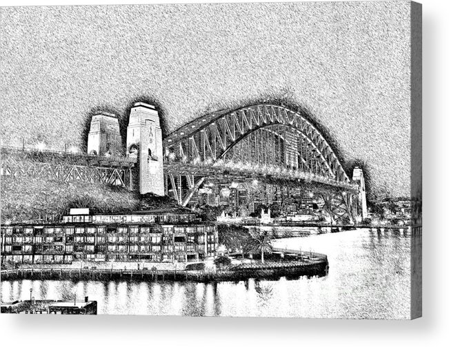 651x504 Sydney Harbour Bridge Pencil Sketch By Kaye Menner Acrylic Print - Sketch Sydney