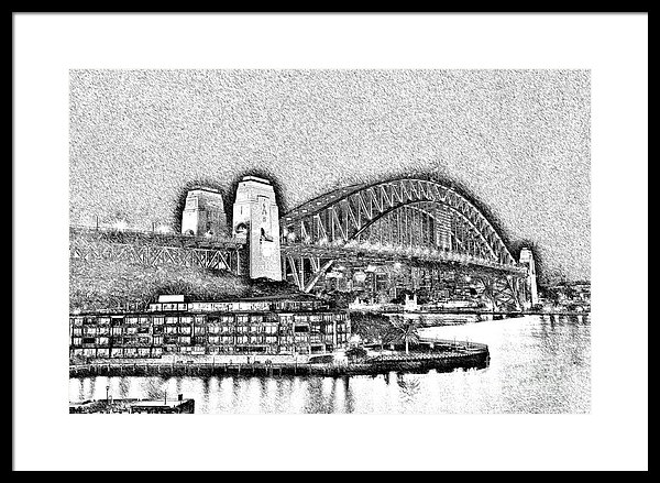600x439 Sydney Harbour Bridge Pencil Sketch By Kaye Menner Framed Print By - Sketch Sydney