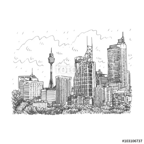 500x500 Sydney Tower And Skyscrapers View Of Sydney, Australia. Vector - Sketch Sydney