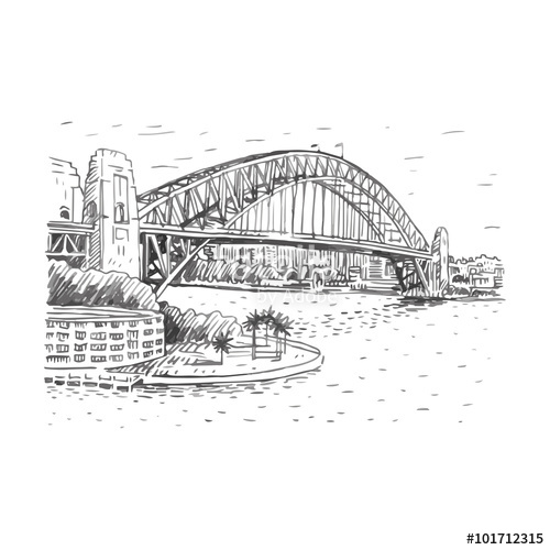 500x500 The Harbour Bridge, Sydney, Australia. Vector Freehand Pencil - Sketch Sydney