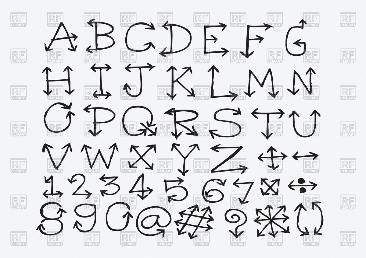 1200x848 Sketch Alphabet With Symbols Vector Image Vector Artwork Of - Sketch Symbols