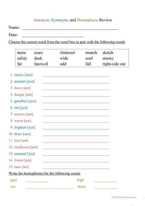 483x684 Antonyms, Synonyms, And Homophones Worksheet - Sketch Synonym