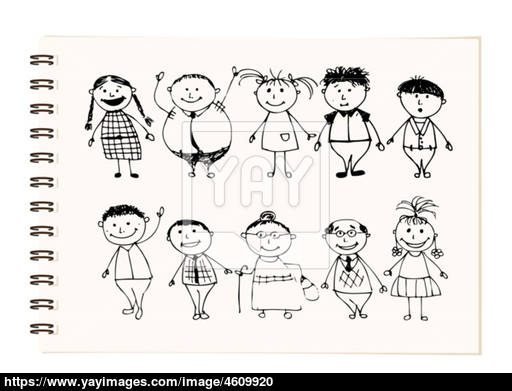 512x391 Happy Big Family Smiling Together, Drawing Sketch Vector - Sketch Together