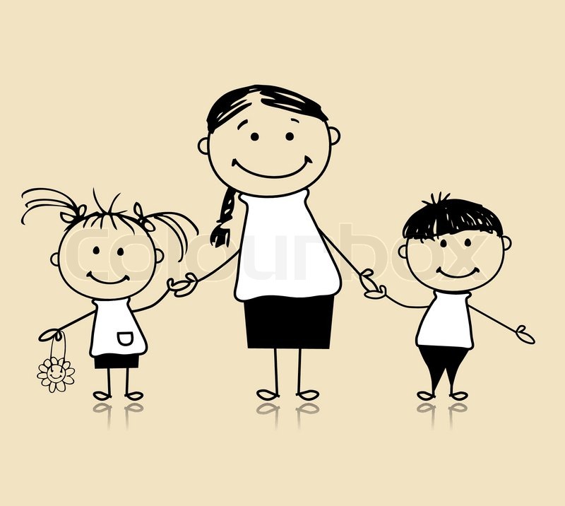 800x716 Happy Family Smiling Together, Mother And Children, Drawing Sketch - Sketch Together