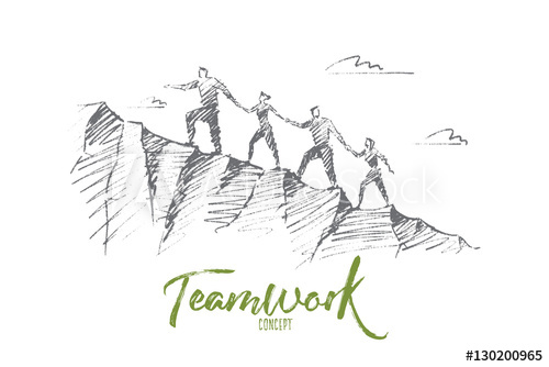 500x334 Vector Hand Drawn Teamwork Concept Sketch. Bisiness People - Sketch Together