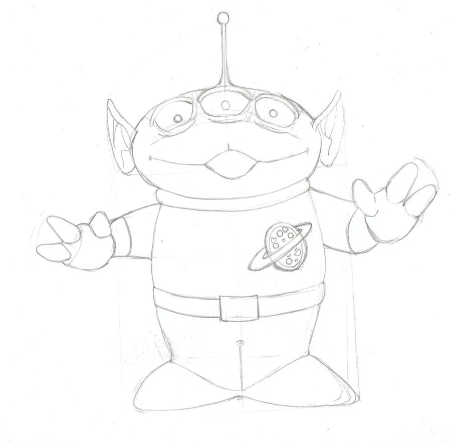 900x886 The Little Green Man (Aliens) Sketch - Sketch Toy Art