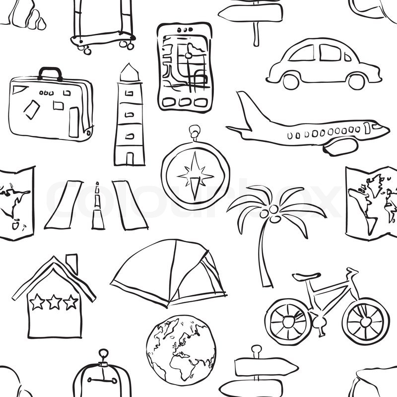 800x800 Seamless Sketch Travel Pattern Stock Vector Colourbox - Sketch Travel