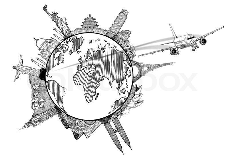 800x560 Airplane Travel In The World ,around The Global With Sketch - Sketch Travel