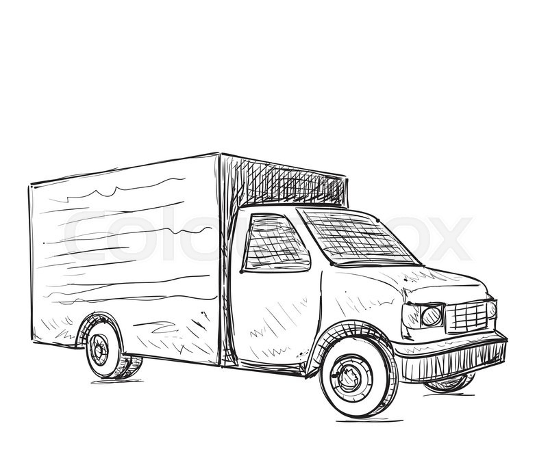 800x686 International Delivery Service. Hand Drawn Truck Sketch. Stock - Sketch Truck