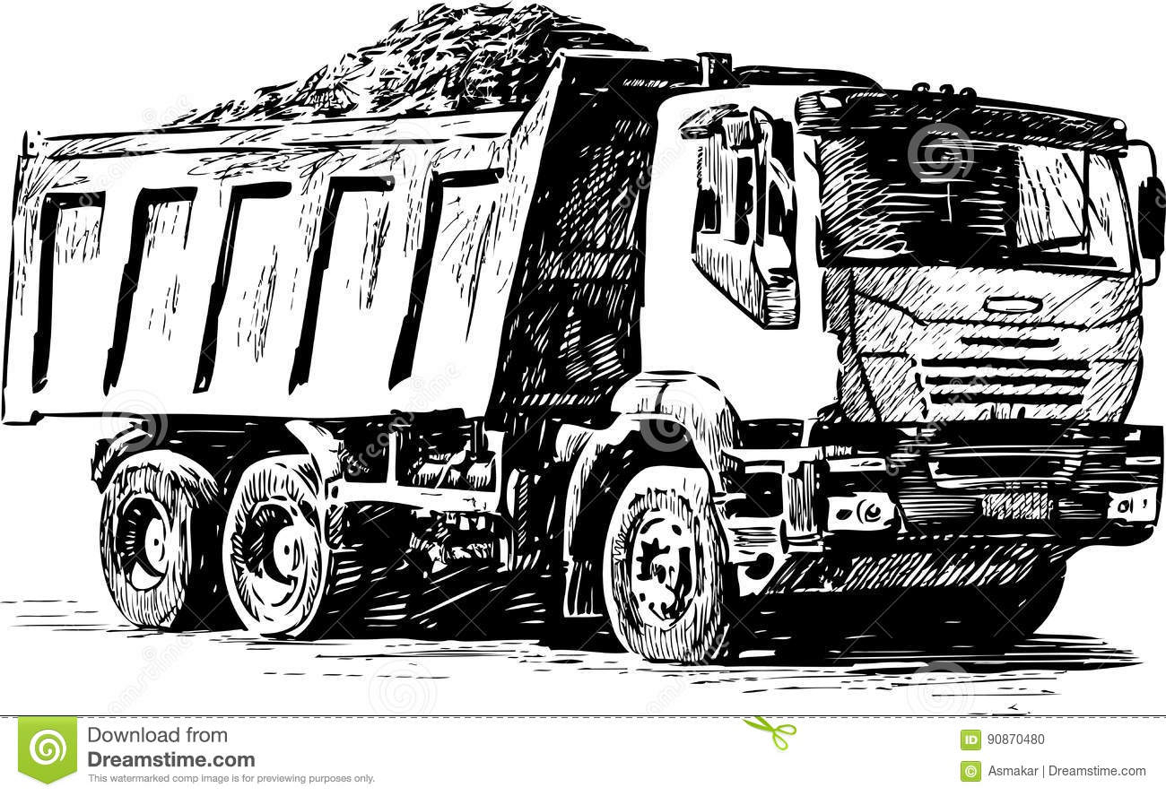 1300x888 Truck Sketch Drawing Sketch Of A Heavy Lorry Stock Vector - Sketch Truck