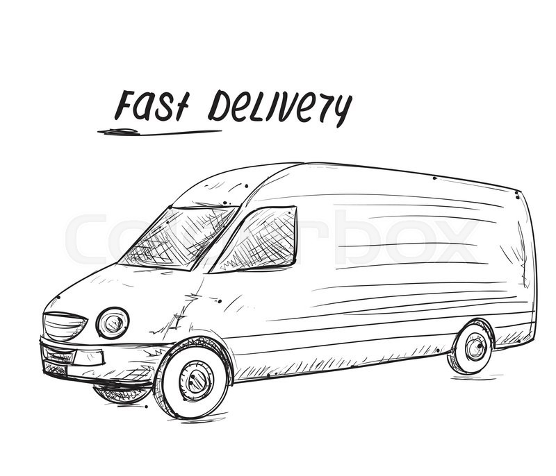 800x686 Fast Delivery Service. Hand Drawn Truck Sketch. Stock Vector - Sketch Truck