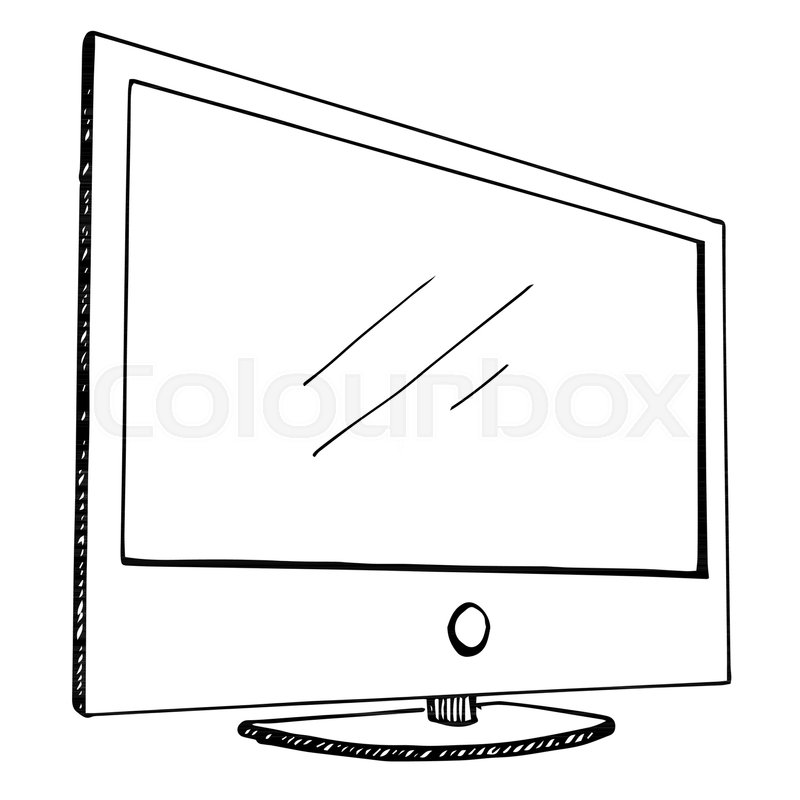 800x800 Sketch Tv Isolated On A White Background. Monitor. Vector - Sketch Tv